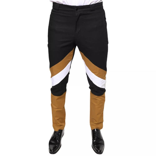 Black, brown, and white pants on a white background