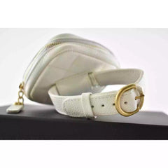 White textured belt with gold buckle on a white background