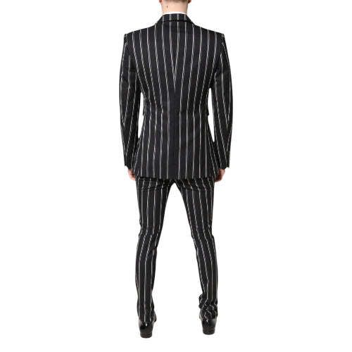 Black and white striped suit on a white background