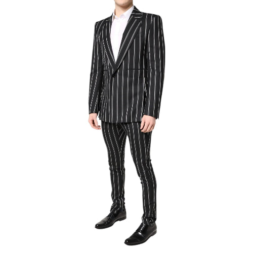 Black and white striped suit on a white background