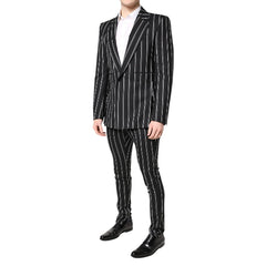 Black and white striped suit on a white background