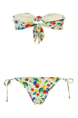 Colorful bikini set with cherry pattern on a white background