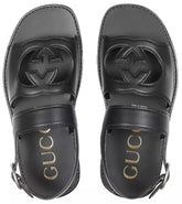 Gucci Black Leather Interlocking GG Sandals