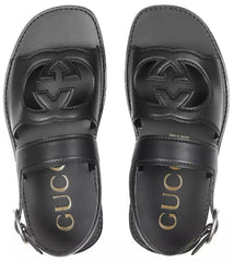 Gucci Black Leather Interlocking GG Sandals