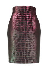 Skirt with a metallic pink and black pattern on a white background