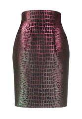 Skirt with a metallic pink and black pattern on a white background