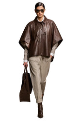 Brunello Cucinelli Women's Leather Cape Jacket Oversized Padded
