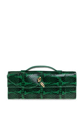 Bottega Veneta Andiamo Green Embossed Leather Top Handle Clutch