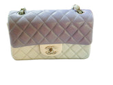 Chanel handbag with quilted design on a light background