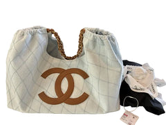 Chanel CC Coco Cabas Beach Tote Hobo Denim Shoulder Bag