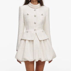 White peplum jacket with buttons on a white background