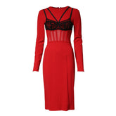 Dolce & Gabbana Black/Red Contrasting Bra Cady Midi Dress