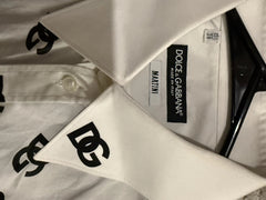 Close-up of Dolce & Gabbana shirt with brand label and logo.
