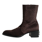 Brown quilted ankle boot on a white background