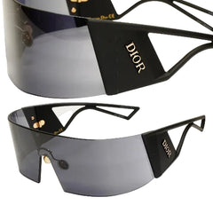 Pair of sunglasses with a brand logo on a white background