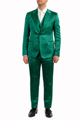 Green suit worn by a person on a white background
