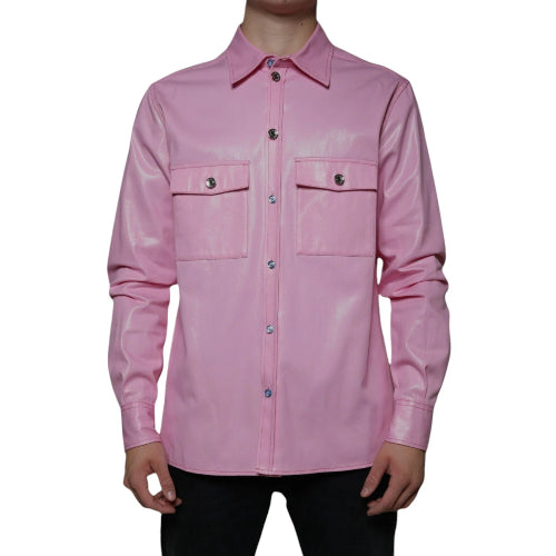 Pink shirt with two front pockets on a white background