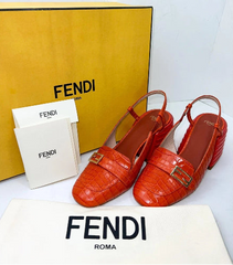 Fendi FF Buckle Croc Effect Slingback Pumps