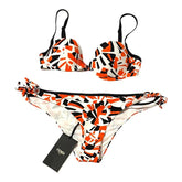 Fendi branded bikini set with geometric pattern on a white background