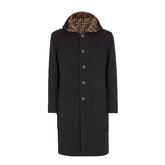 Fendi FF Men's Monogram Print Reversible Wool Hooded Coat