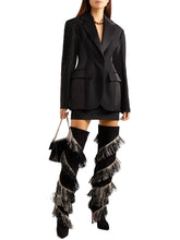 Christian Louboutin Bolcheva 120 Black Gold Fringe Thigh High Boot