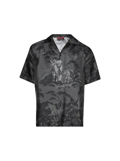 Black shirt with animal print on a white background