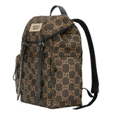 Brown Gucci backpack with logo pattern on a white background