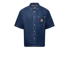 Louis Vuitton denim shirt on a website with product details and purchase options.
