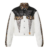 Multicolored jacket with leopard print details on a white background