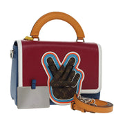 Multicolored handbag with a peace sign design on a white background