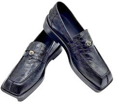 Pair of black leather shoes on a white background