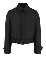 Black jacket with a belt on a white background