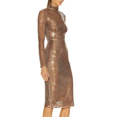 Gold sequin dress on a white background
