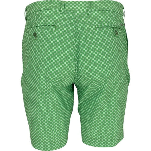 Green patterned shorts on a white background