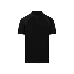 Black t-shirt with a high collar on a light gray background