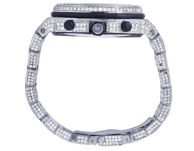 Luxury watch with diamond-studded band on a white background