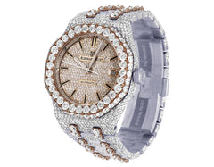 Luxury watch with diamond-studded case on a white background