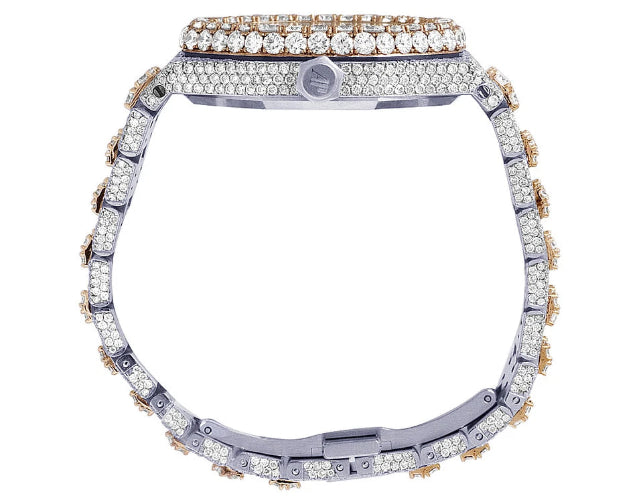 Luxury watch strap with diamond accents on a white background