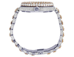 Luxury watch strap with diamond accents on a white background