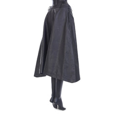 Dark gray skirt on a mannequin against a white background
