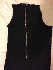 Black sleeveless top with a zipper on a white background