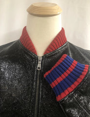 Gucci ‘Biddenden Road’ Crackled Goat Leather Web Bomber Jacket