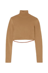 Brown turtleneck sweater on a white background