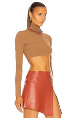 Zeynep Arcay Knit Leather Belted Crop Top