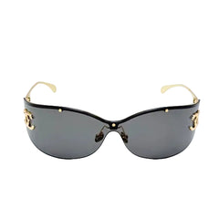 Chanel CHA7187 Shield Sunglasses Gold Frame Black Lens CC Logo Women Italy