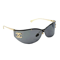 Chanel CHA7187 Shield Sunglasses Gold Frame Black Lens CC Logo Women Italy