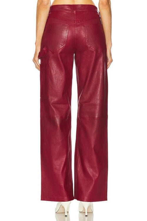Red leather pants on a white background