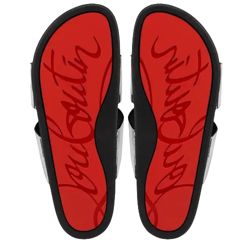 Red insole with black border and 'Christian Louboutin' branding on a white background