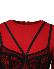 Dolce & Gabbana Black/Red Contrasting Bra Cady Midi Dress