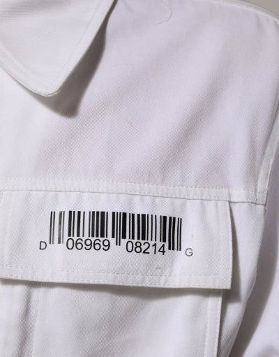 Barcode label on a white shirt